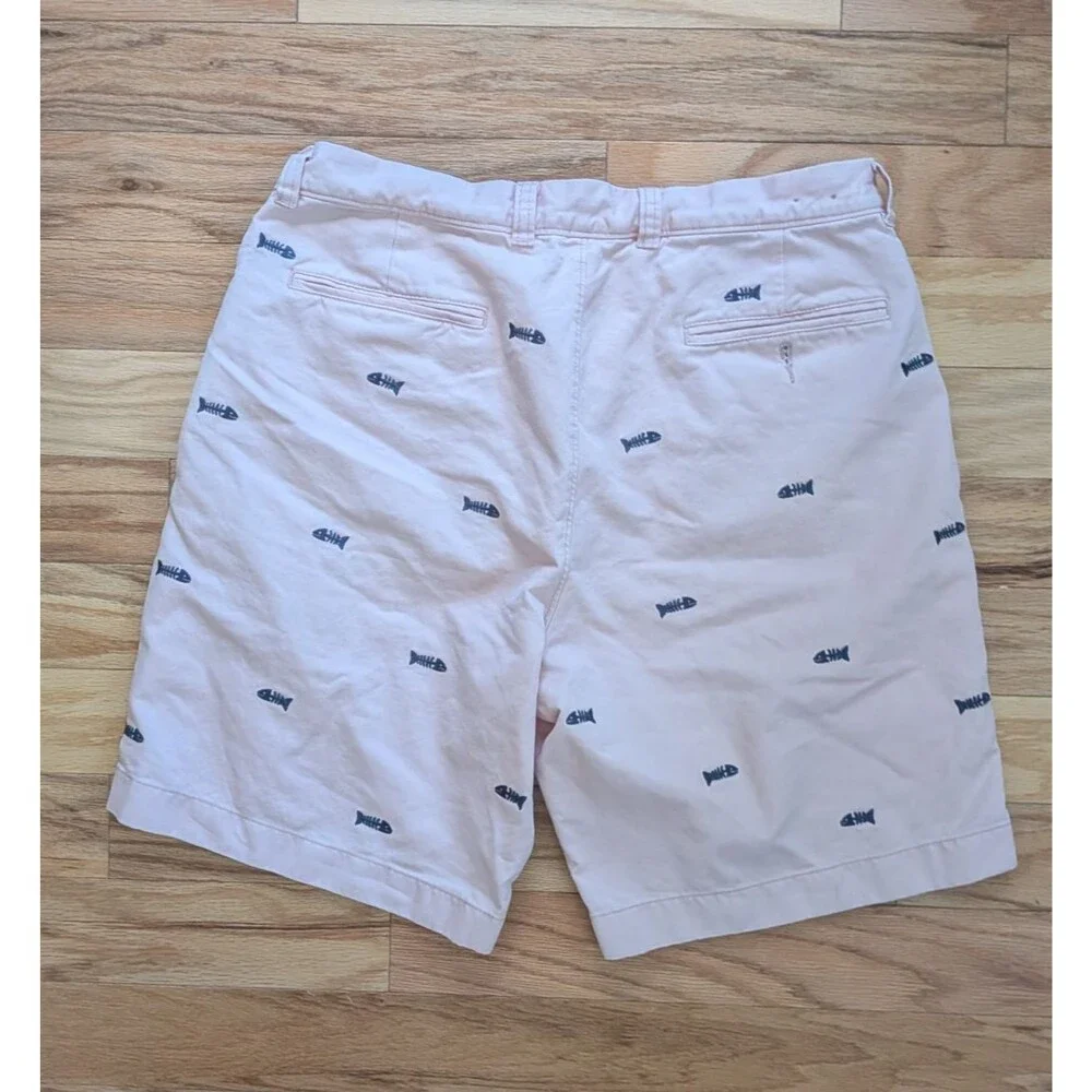 J Crew Shorts Broken In Regular Fit Pink Embroidered Fish Size 34 Chino Cotton